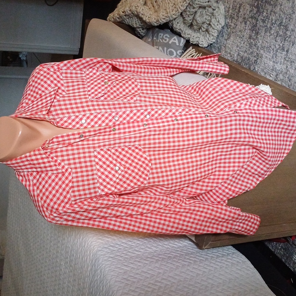 Lee vintage red checkered cotton Western shirt extra long tails L Cowboy